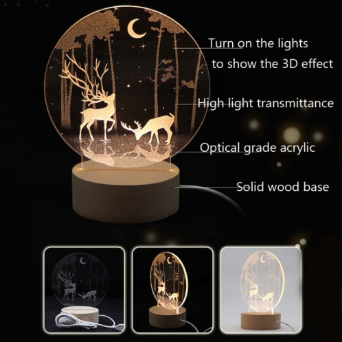 Atmosphère 3D Décorative Lumière Acrylique Intérieur Sculpté LED Veilleuse Lampe De Table Fille Créative (Cerf) SH401C1540-05