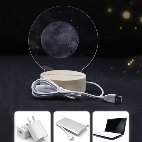 Atmosphère 3D Lumière Décorative Acrylique Intérieur Sculpté LED Night Light Lampe de Table Fille Créative (Pleine Lune) SH401G1837-05