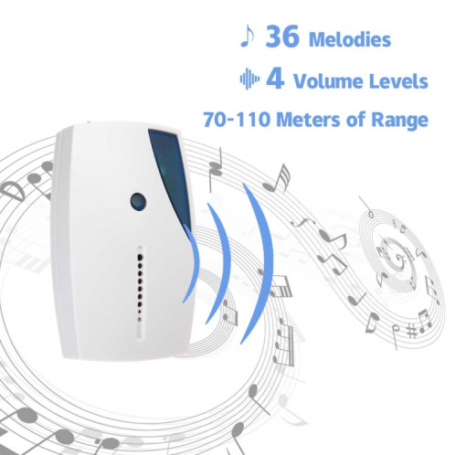 513E étanche LED sonnette sans fil sonnette de porte télécommandée avec 36 chansons carillons SH4616288-06