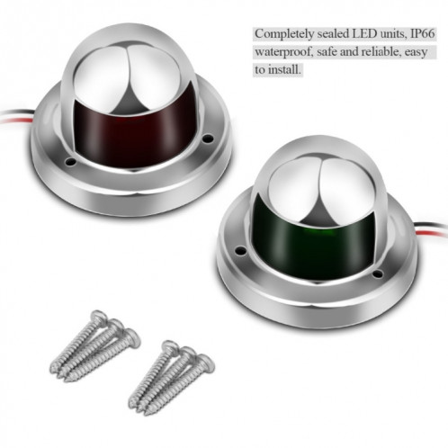 1 Paire de feux de navigation à LED en acier inoxydable rouge-vert pour feux de signalisation de bateaux à voile marins, DC 12V SH48541345-06