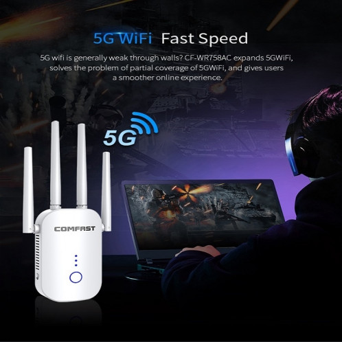 Comfast CF-WR758AC Dual Fréquence 1200MBPS Répéteur sans fil 5.8g Amplificateur de signal WiFi, SC04EU1153-010