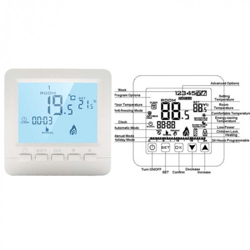 Contrôleur de température de thermostat de chaudière mural programmable HY02B05-2BW SH7412908-08