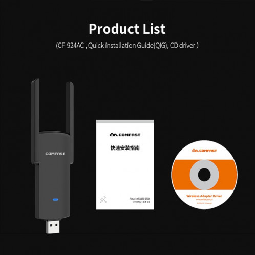 COMFAST CF-924AC V2 1200Mbps double fréquence Gigabit USB ordinateur récepteur WIFI carte réseau sans fil haute puissance SC5302966-011