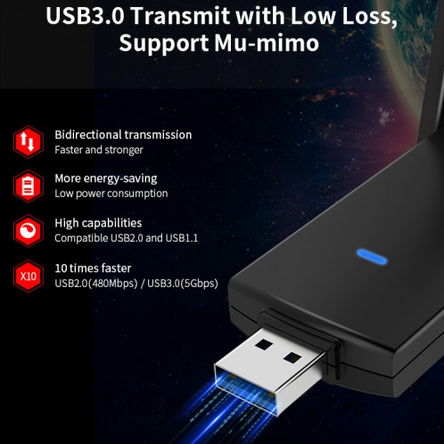 COMFAST CF-924AC V2 1200Mbps double fréquence Gigabit USB ordinateur récepteur WIFI carte réseau sans fil haute puissance SC5302966-011