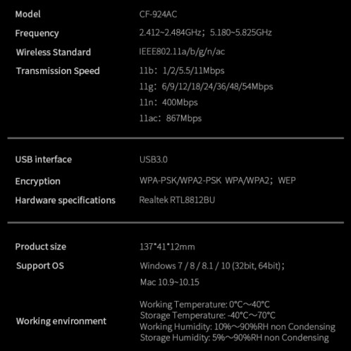 COMFAST CF-924AC V2 1200Mbps double fréquence Gigabit USB ordinateur récepteur WIFI carte réseau sans fil haute puissance SC5302966-011