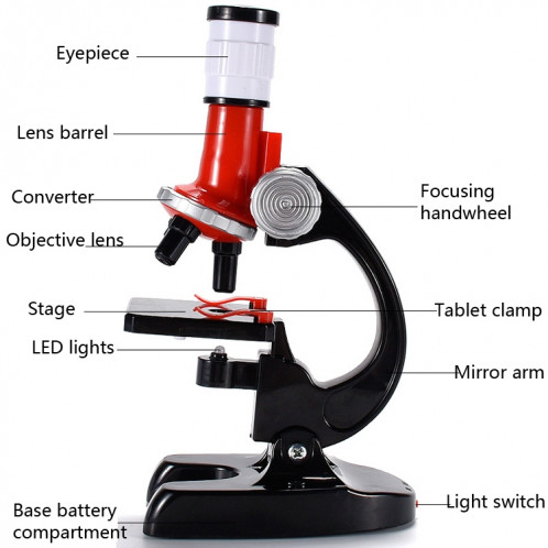 HD 1200 fois microscope jouets école primaire matériel d'expérimentation scientifique biologique enfants jouets éducatifs (rouge) SH101A342-010