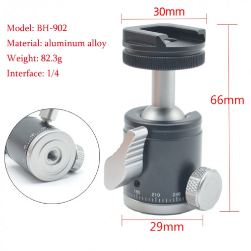 BH-902 Mini trépied en alliage d'aluminium de bureau Mini rotule 360 ​​degrés Pan trépied d'inclinaison à 90 degrés SH0003830-08