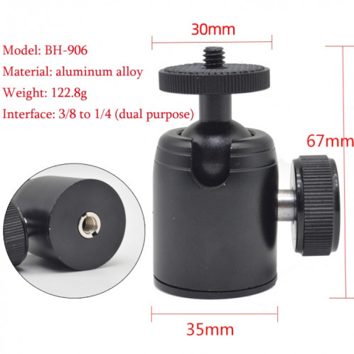 BH-906 Mini trépied en alliage d'aluminium de bureau Mini rotule 360 ​​degrés Pan trépied d'inclinaison à 90 degrés SH0007564-08