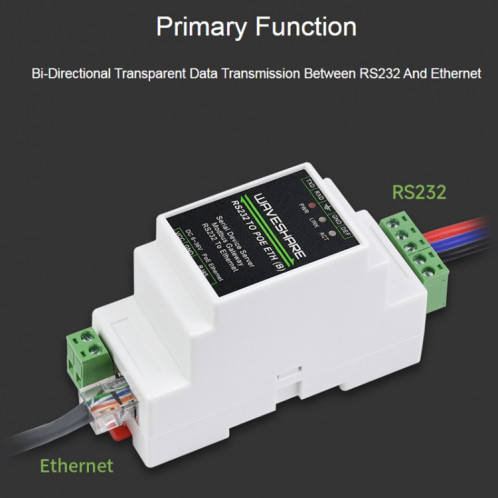 Serveur série industriel Waveshare 23951 RS232 vers RJ45 Ethernet TCP/IP vers série avec POE SW99441644-06