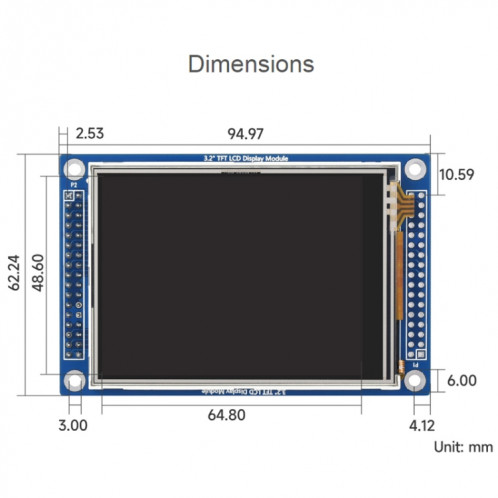 Waveshare 16498 Écran LCD tactile 3,2 pouces 320 x 240 pixels (D), avec écran tactile et contrôleurs autonomes SW00111792-04