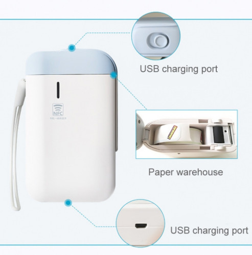 B100 Portable Bluetooth Mini imprimante de réception d'étiquettes Imprimante de chargement USB, spécification: Machine + étiquette blanche 10 rouleaux SH23041421-07