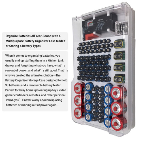 JK-19070823 Boîte de stockage de batterie avec testeur de capacité de batterie (blanc) SH001A413-09