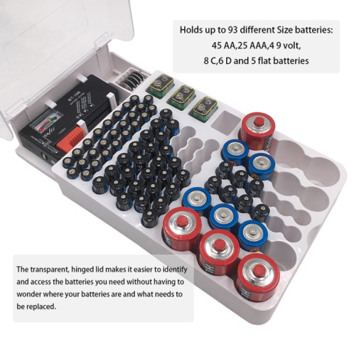 JK-19070823 Boîte de stockage de batterie avec testeur de capacité de batterie (blanc) SH001A413-09