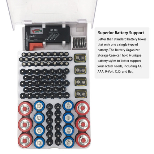 JK-19070823 Boîte de stockage de batterie avec testeur de capacité de batterie (blanc) SH001A413-09