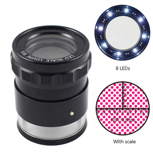 8 LED allume 3 groupes de verre optique HD avec échelle 10 fois loupe, spécification: panneau d'échelle complexe SH9401190-014