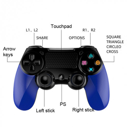 Écran tactile de manette de jeu sans fil Bluetooth 2 PCS avec contrôleur de double vibration audio léger pour PS4 (bleu) SH401B1732-09