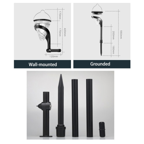 Décoration de jardin en forme de cône Lumière solaire pour pelouse Prise de terre extérieure à LED et lumières à double usage fixées au mur (lumière blanche et chaude) SH701A532-08