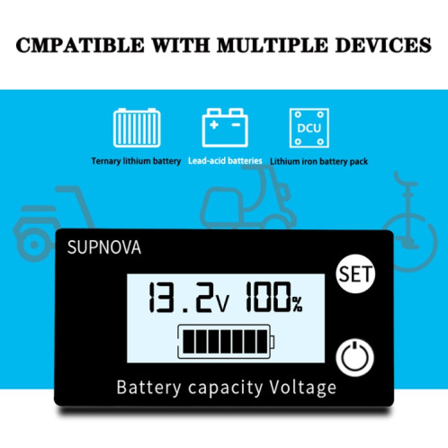 Supnova DC 8-100V Batterie Capacité Indicateur Voltmètre Voltage Gauge, Style: Bleu SH7503452-08