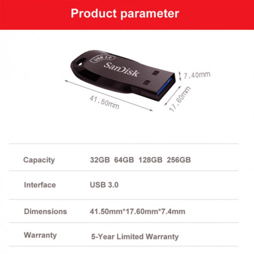 SANDISK CZ410 USB 3.0 Haut Vitesse Mini Disque Ucrypted U, Capacité: 64 Go SS3802626-013