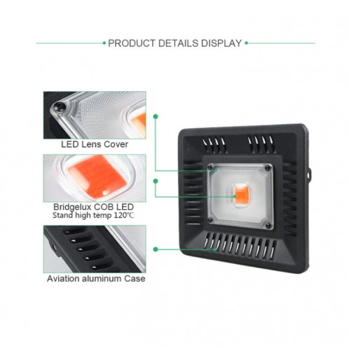 Lumière de plante LED ultra-mince 50W, lumière de croissance COB à spectre complet, lumière de remplissage de serre de légumes, de fruits et de fleurs sans prise SH55011578-09