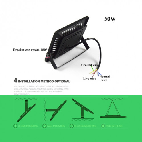 Lumière de plante LED ultra-mince 50W, lumière de croissance COB à spectre complet, lumière de remplissage de serre de légumes, de fruits et de fleurs sans prise SH55011578-09