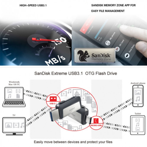 SanDisk SDDDC2 Type-C + USB 3.1 High Speed ​​Mobile Phone OTG U Disk, Capacité: 32 Go SS15021605-08