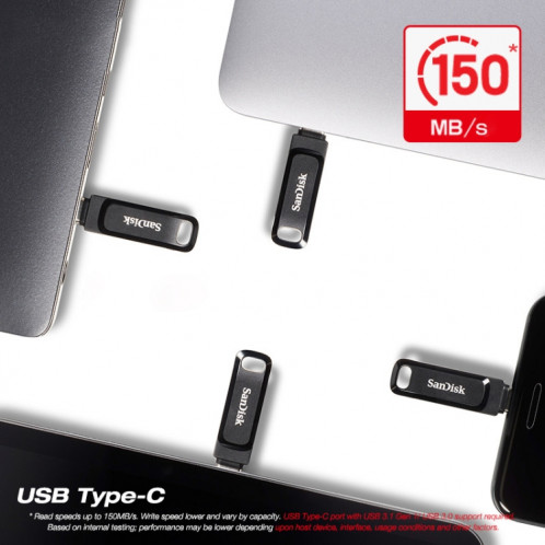 SanDisk Type-C + USB 3.1 Interface OTG High Speed ​​Computer Phone U Disk, Couleur: SDDDC3 Black Plastic Shell, Capacité: 128 Go SS210340-012