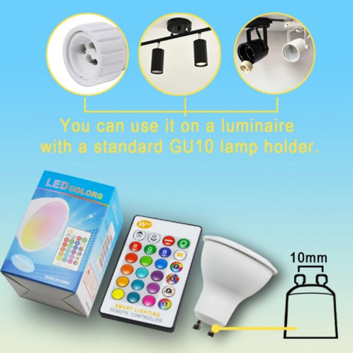 GU10 8W AC85-265V Dimmable LED Spotlight Télécommande Décoration de vacances Éclairage à la maison (RVB + Blanc Froid (5500-7000K)) SH401A171-010