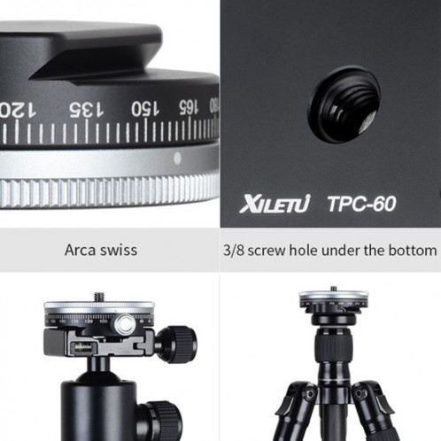 Xiletu TPC60 Support de trépied à tête panoramique rotative à 360 degrés Plaque de base pour appareil photo reflex SH75111382-08