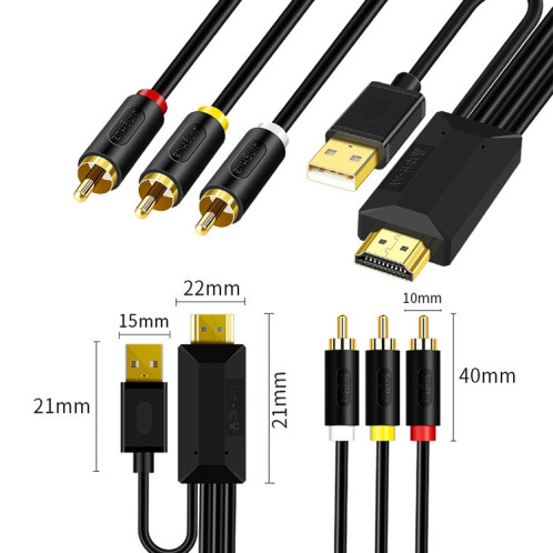 2m JingHua HDMI-3RCA HDMI vers 3RCA câble de Conversion décodeur TV câble AV Lotus convertisseur câble SJ48021576-09