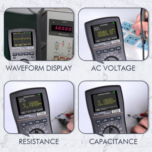 ET828 2 en 1 2 en 1 oscilloscope multimètre 2.4 pouces écran couleur mètre testeur de fréquence de résistance numérique 1MHz 2.5Msps mètre SH29991250-014