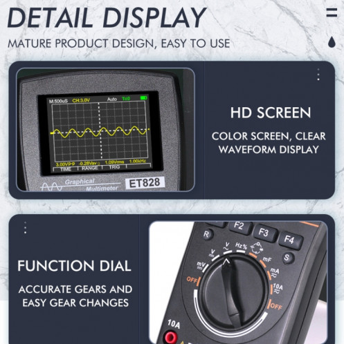 ET828 2 en 1 2 en 1 oscilloscope multimètre 2.4 pouces écran couleur mètre testeur de fréquence de résistance numérique 1MHz 2.5Msps mètre SH29991250-014