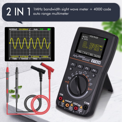 ET828 2 en 1 2 en 1 oscilloscope multimètre 2.4 pouces écran couleur mètre testeur de fréquence de résistance numérique 1MHz 2.5Msps mètre SH29991250-014