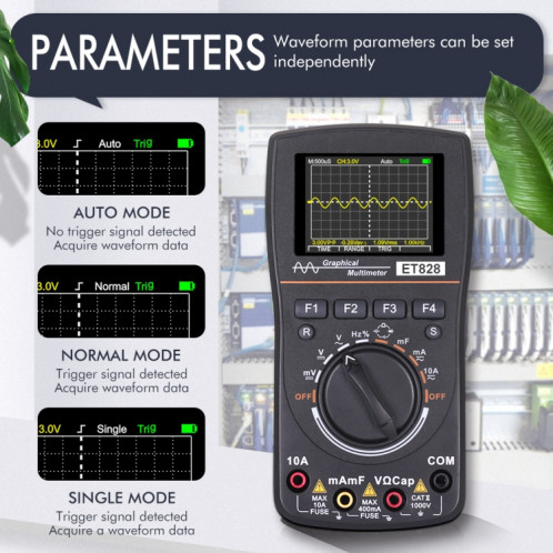 ET828 2 en 1 2 en 1 oscilloscope multimètre 2.4 pouces écran couleur mètre testeur de fréquence de résistance numérique 1MHz 2.5Msps mètre SH29991250-014