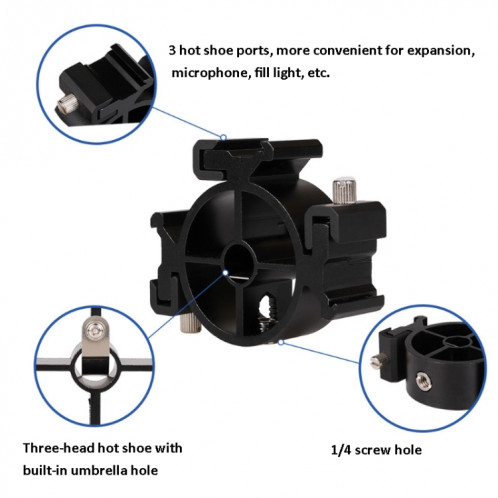 2 PCS Round Field 3 Triple Head Hot Shoe Mount Adaptateur Flash Holder Support Light Stand Holder SH3338266-07