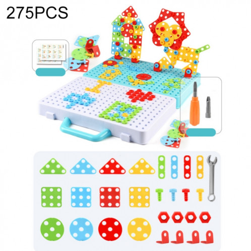 Boîte à outils d'assemblage manuelle de jouet de perceuse électrique de serrage de vis pour enfants, Style: 3D + perceuse manuelle (275 PCS) SH20031277-09