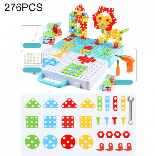 Boîte à outils d'assemblage manuelle de jouet de perceuse électrique de serrage de vis pour enfants, Style: 3D + perceuse électrique (276 PCS) SH2004760-09