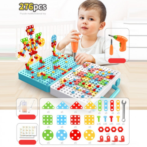 Boîte à outils d'assemblage manuelle de jouet de perceuse électrique de serrage de vis pour enfants, Style: 3D + perceuse électrique + chargeur (276 PCS) SH2009880-09