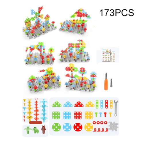 Boîte à outils d'assemblage manuelle de jouet de perceuse électrique de serrage de vis pour enfants, Style: 3D + perceuse manuelle (173 PCS) SH2014331-09