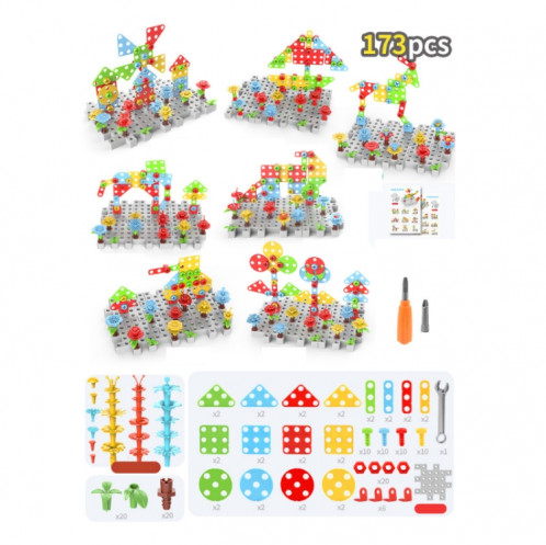 Boîte à outils d'assemblage manuelle de jouet de perceuse électrique de serrage de vis pour enfants, Style: 3D + perceuse manuelle (173 PCS) SH2014331-09