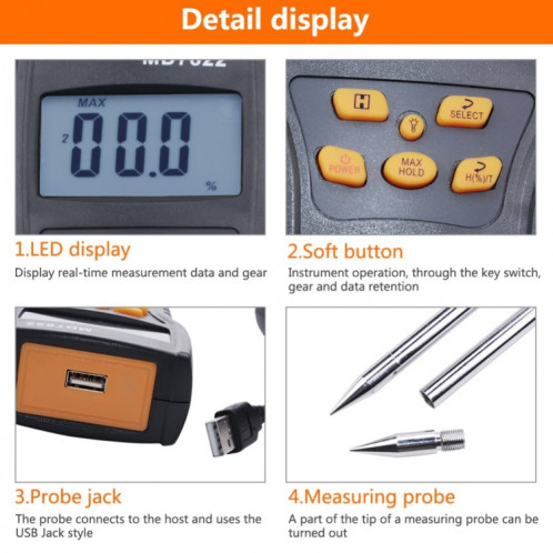 Humidimètre numérique à sonde ultra-longue MD7822 Smart Grain SH74341291-08