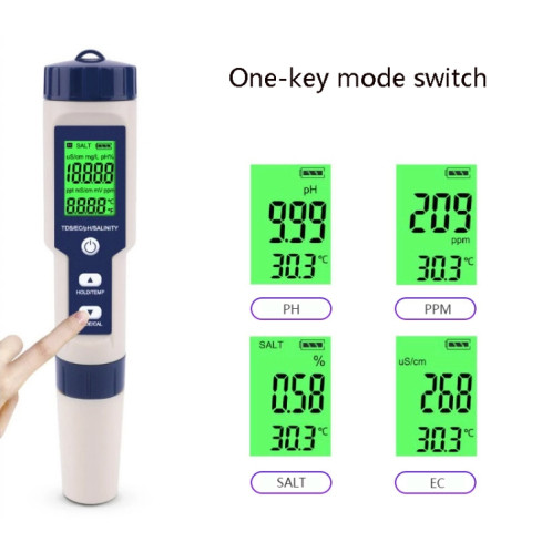 EZ-9909 PH / Salinité / Température / TDS / EC 5-en-1 Test Pen Détecteur multifonctionnel de qualité de l'eau SH7445633-010