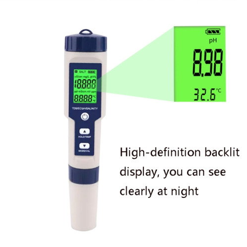 EZ-9909 PH / Salinité / Température / TDS / EC 5-en-1 Test Pen Détecteur multifonctionnel de qualité de l'eau SH7445633-010