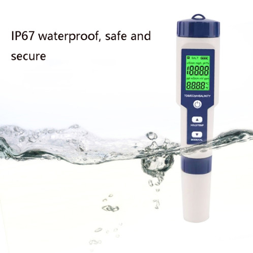 EZ-9909 PH / Salinité / Température / TDS / EC 5-en-1 Test Pen Détecteur multifonctionnel de qualité de l'eau SH7445633-010