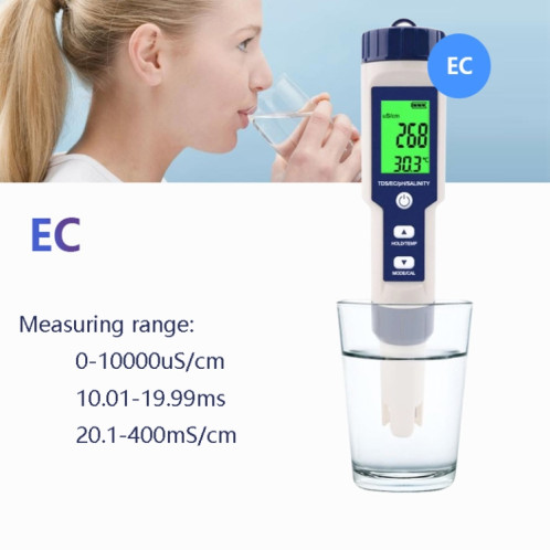 EZ-9909 PH / Salinité / Température / TDS / EC 5-en-1 Test Pen Détecteur multifonctionnel de qualité de l'eau SH7445633-010