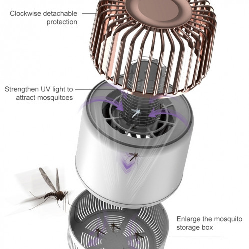 Photocatalyseur USB Mosquito Killer Choc électrique deux en un Mosquito Killer Or blanc (choc électrique + aspiration) SH640169-07
