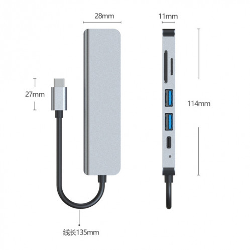 6 en 1 USB-C / TYPE-C à 4K HDMI + SD / TF Card Slot + PD USB-C / TYPE-C Chargement + 2 ports USB 3.0 PORTS Multifonctionnel hub station d'accueil SH87301306-010