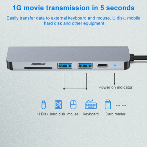 6 en 1 USB-C / TYPE-C à 4K HDMI + SD / TF Card Slot + PD USB-C / TYPE-C Chargement + 2 ports USB 3.0 PORTS Multifonctionnel hub station d'accueil SH87301306-010