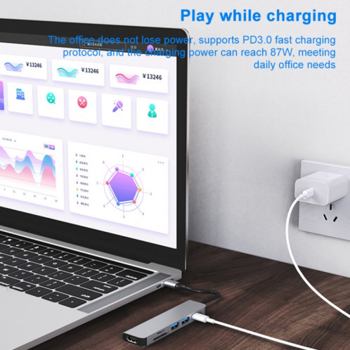 6 en 1 USB-C / TYPE-C à 4K HDMI + SD / TF Card Slot + PD USB-C / TYPE-C Chargement + 2 ports USB 3.0 PORTS Multifonctionnel hub station d'accueil SH87301306-010