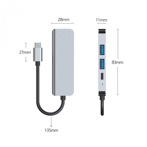 4 en 1 USB-C / TYPE-C à 4K HDMI + USB 3.0 + USB 2.0 + PD USB-C / Type-C Ports de chargement multifonctionnel HUM SH08931287-010